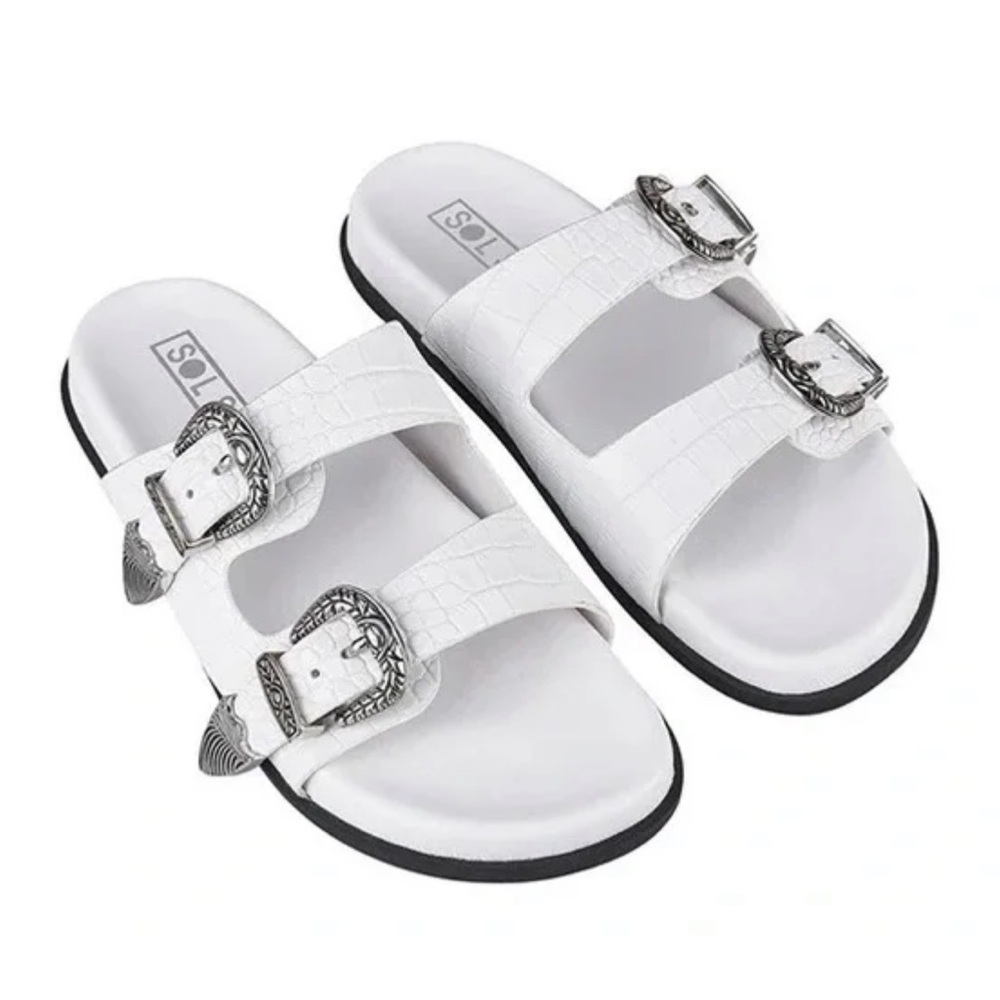 ** NEW Sol Sana Westwood White Leather Western 2 Strap Slide Sandals Size 41